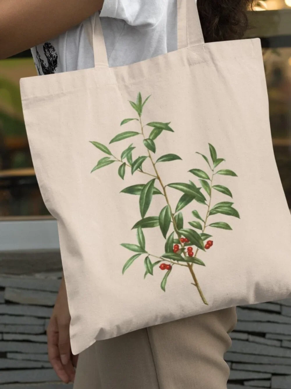 Alabama Dahoon Vintage Botanical Print Graphic Canvas Tote Bag